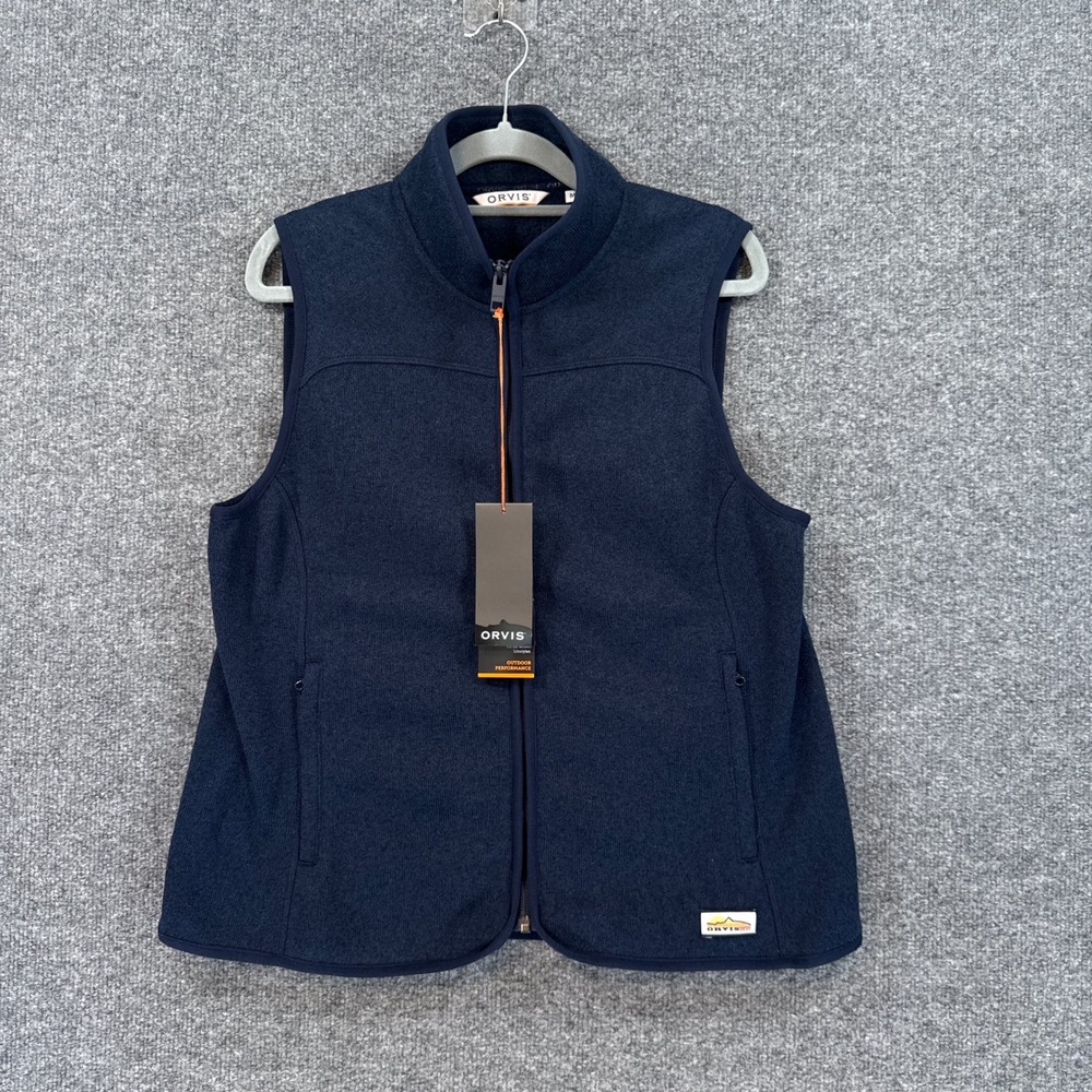 Orvis Sweater Fleece Vest Women Medium Blue Full Zip Outdoor Layering NEW